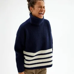 Pierre Robert Overdeler|Gensere-Genser Med Avtagbar Hals Blue/Ivory stripe