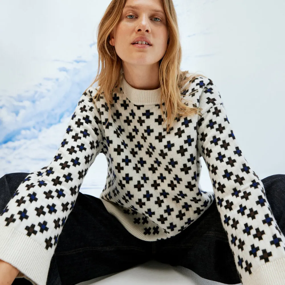 Pierre Robert Overdeler|Gensere-Mønstret Stikkegenser Ivory Pattern