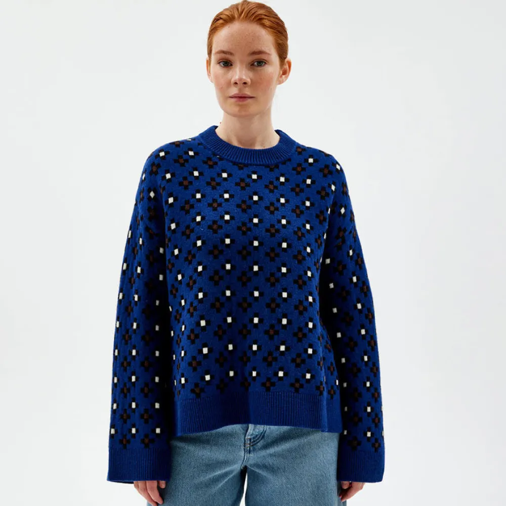 Pierre Robert Overdeler|Gensere-Mønstret Stikkegenser Blue Pattern