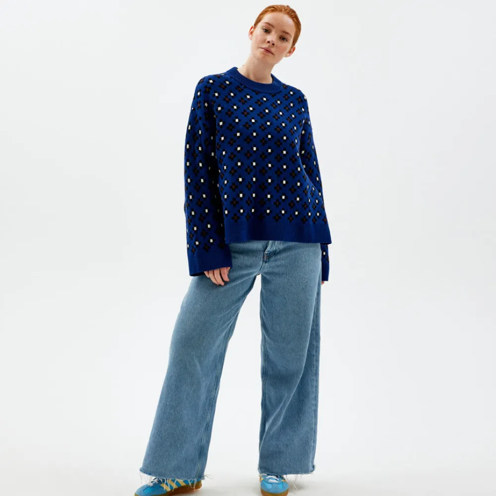 Pierre Robert Overdeler|Gensere-Mønstret Stikkegenser Blue Pattern