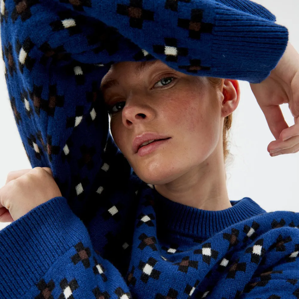 Pierre Robert Overdeler|Gensere-Mønstret Stikkegenser Blue Pattern