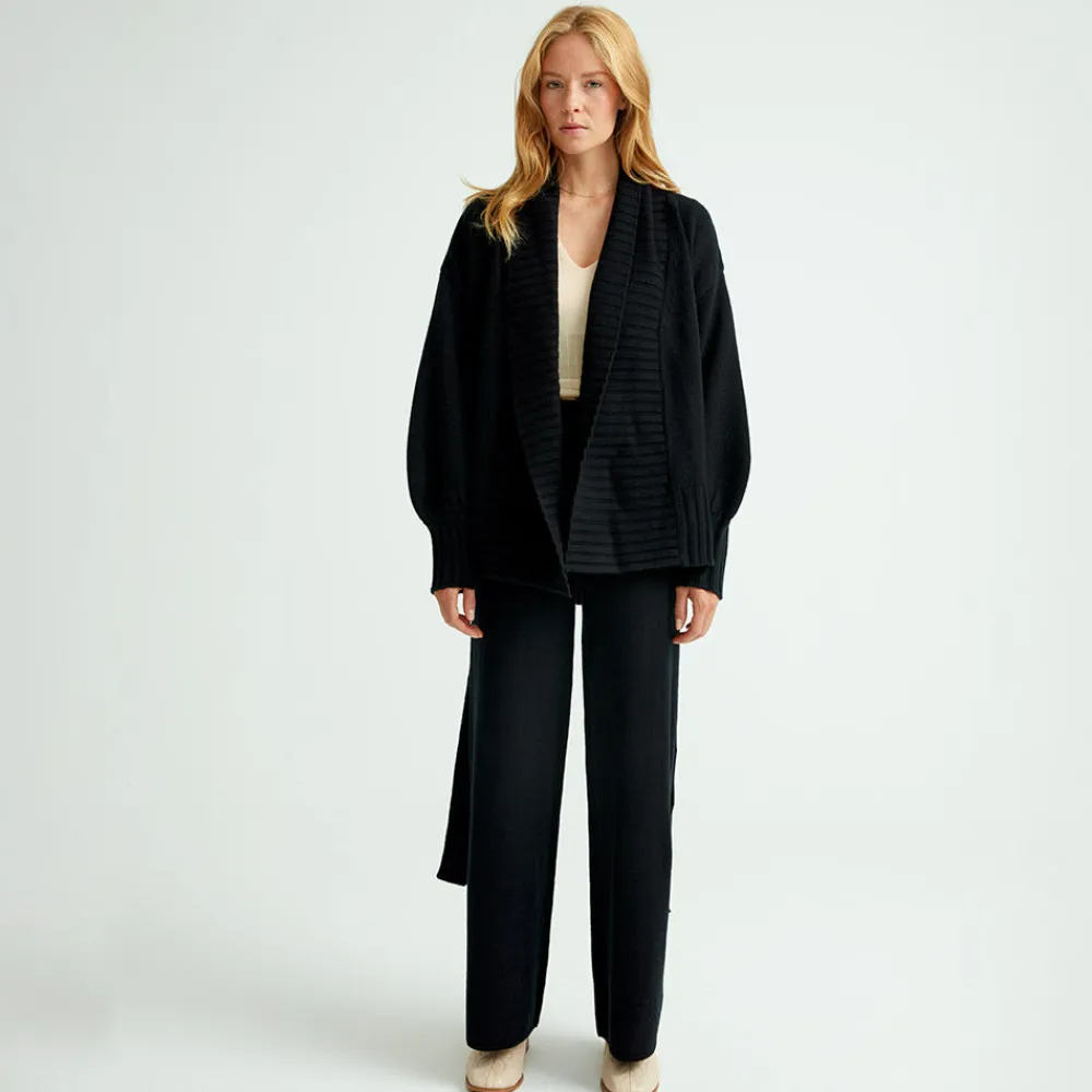 Pierre Robert Overdeler|Sommerull-Oversized Cardigan Merinoull Black