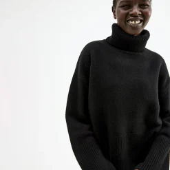 Pierre Robert Gensere|Overdeler-Oversized Høyhalset Strikkegenser Black