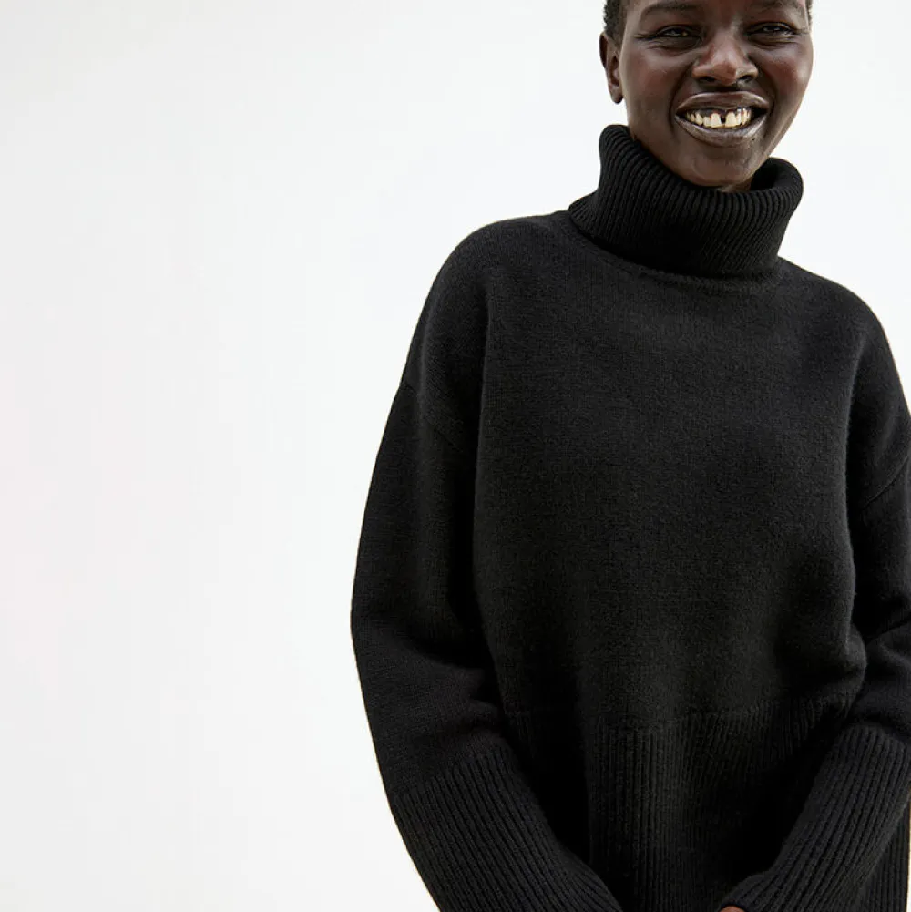 Pierre Robert Gensere|Overdeler-Oversized Høyhalset Strikkegenser Black