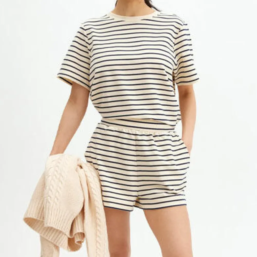 Pierre Robert T-Skjorter|Loungewear-T-skjorte Heavyweight Midnight Blue/Ecru sripe