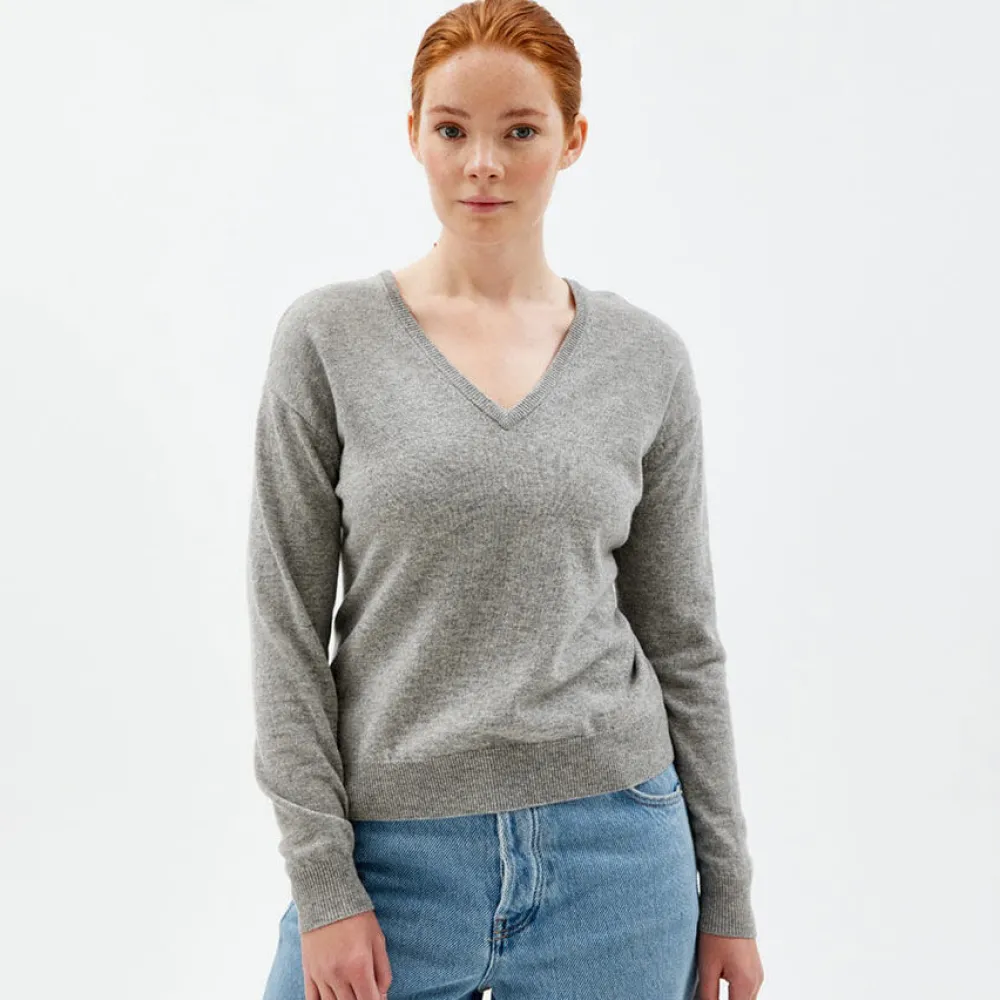 Pierre Robert Overdeler|Sommerull-V-Genser Merinoull Grey Melange