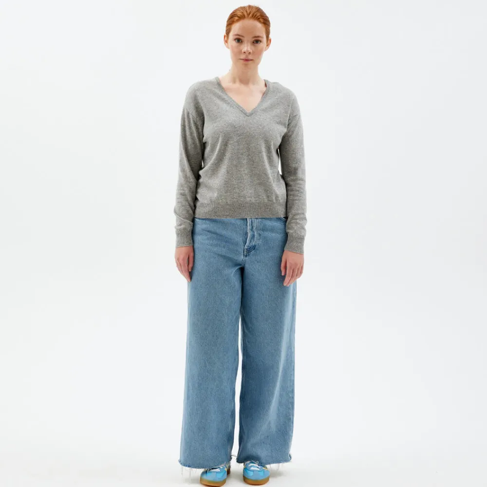 Pierre Robert Overdeler|Sommerull-V-Genser Merinoull Grey Melange